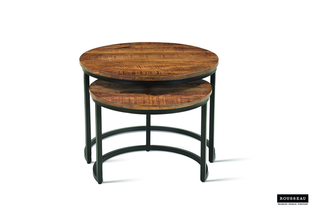 Rousseau Goja Salontafel – 2-delig Mango Hout – Zwart – Ø60/50 x H45/38 cm